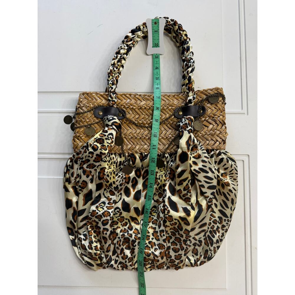 Sun N Sand Leopard Print Coin Chain Rope Handle Straw Detail Shoulder Bag Purse - Picture 8 of 8